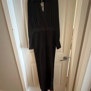 MANGO -  Black Long Jumpsuit with Collar